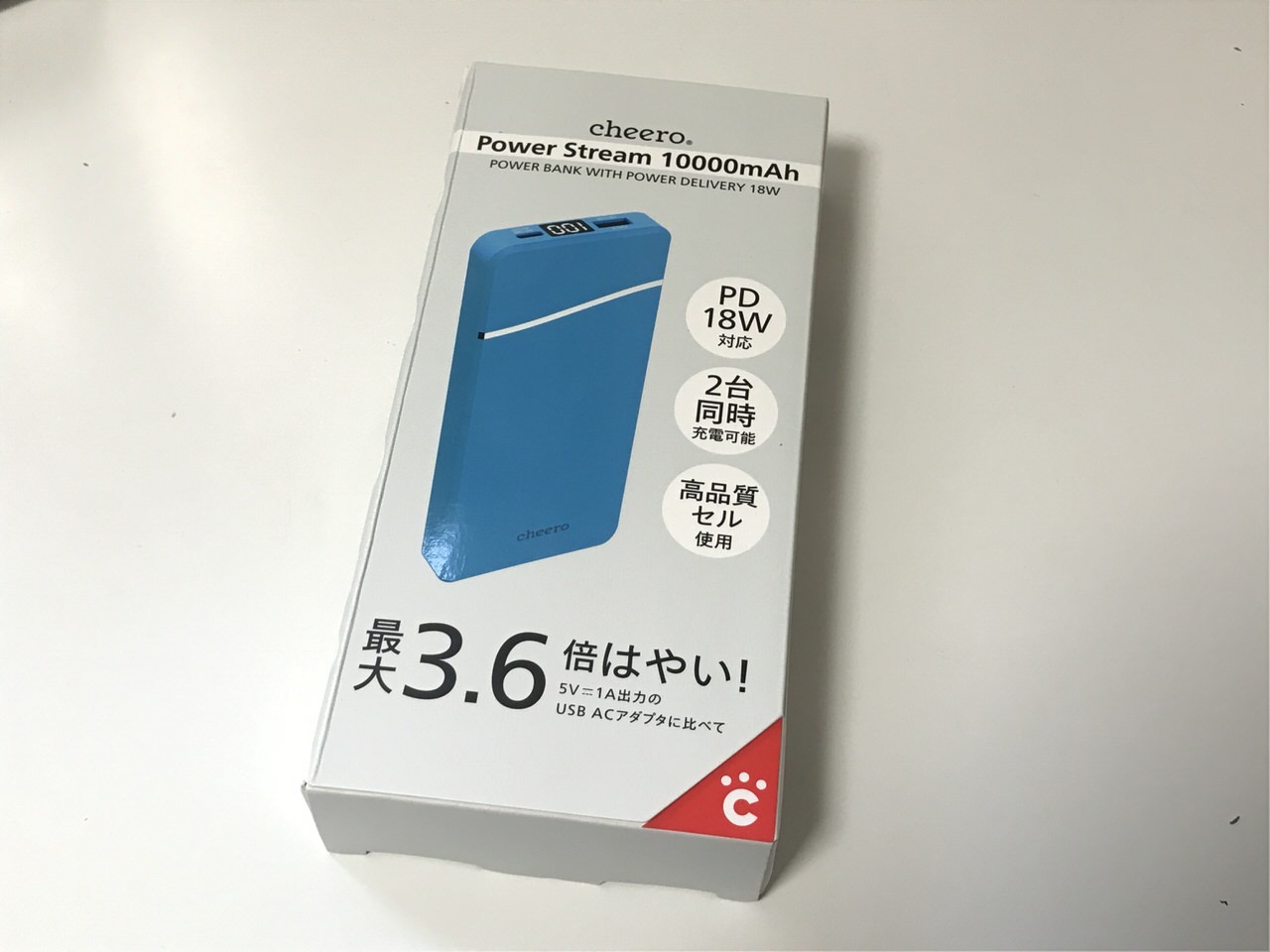 PD対応薄型の10,000mAhモバイルバッテリー「cheero Stream 10000mAh with Power Delivery 18W」バッテリー残量も1%刻みで分かりやすい！