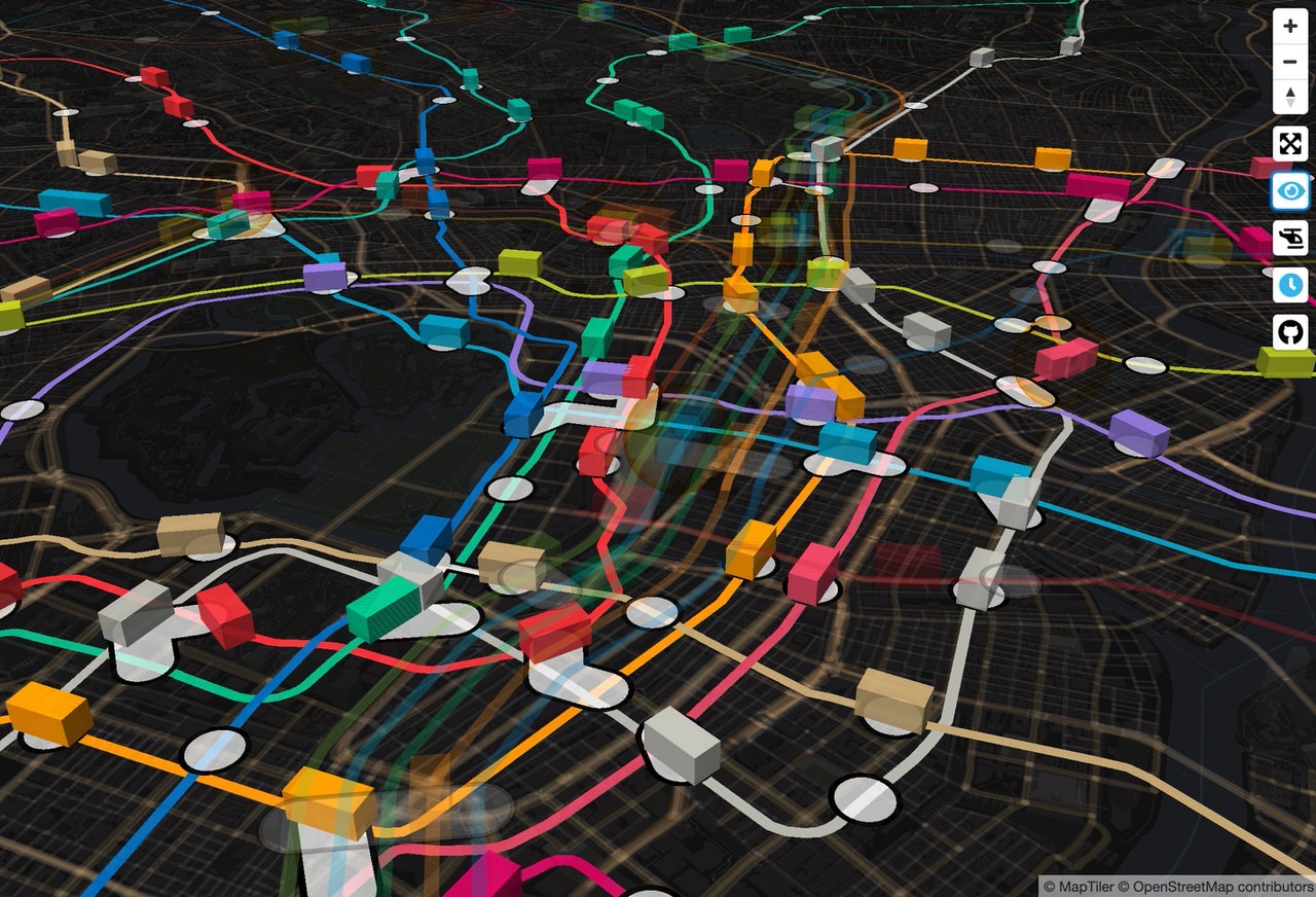 東京の鉄道や飛行機の運行状況をリアルタイムに3D表示する「Mini Tokyo 3D」