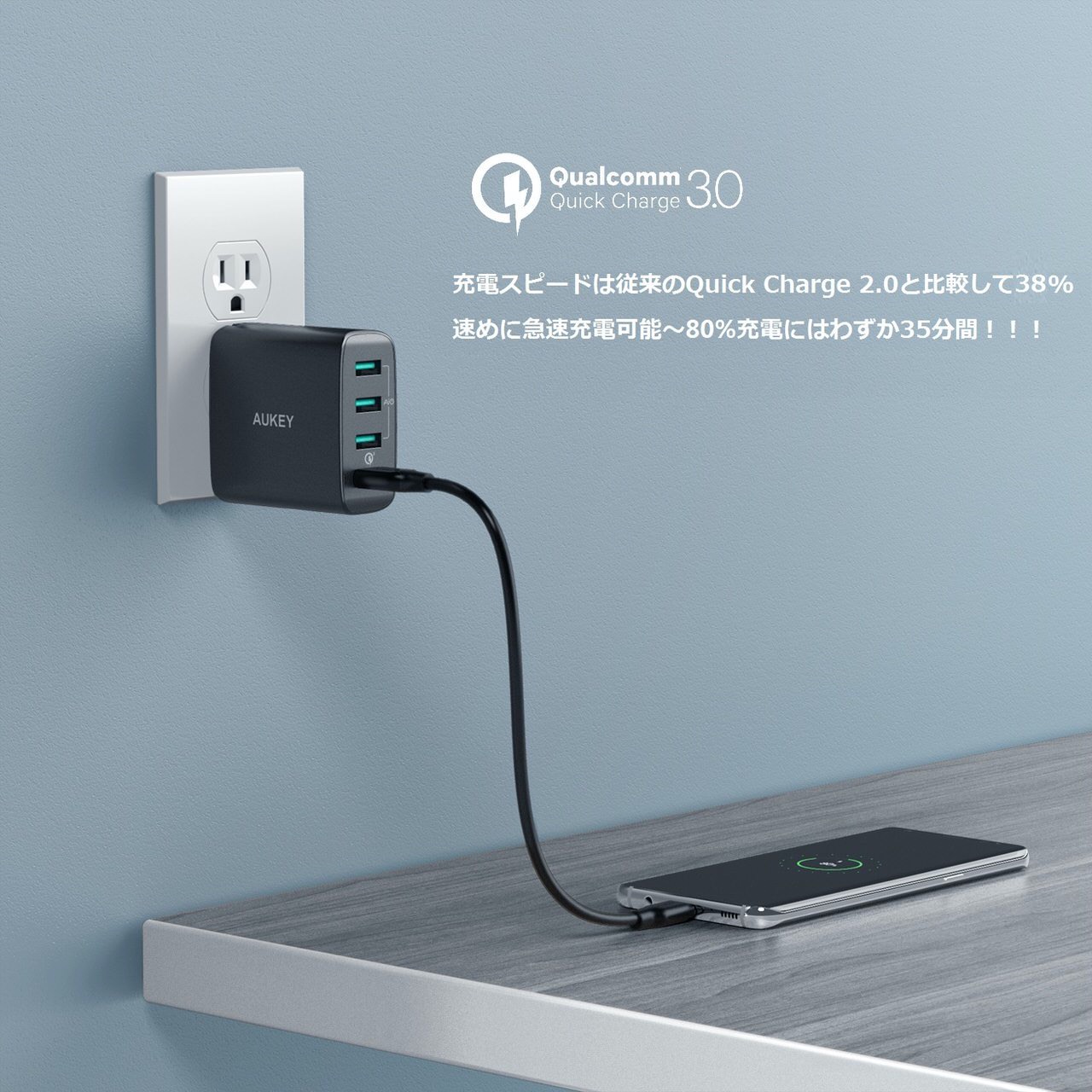 4台同時に急速充電可能なAUKEY QC3.0搭載の4ポート充電器PA-T18がAmazonで35%オフセール