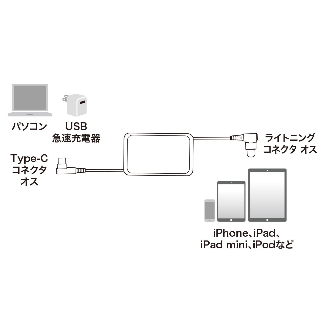 USB-CからiPhone・iPadを高速充電できる巻取式Lightningケーブル「KB-IPLCM10W」