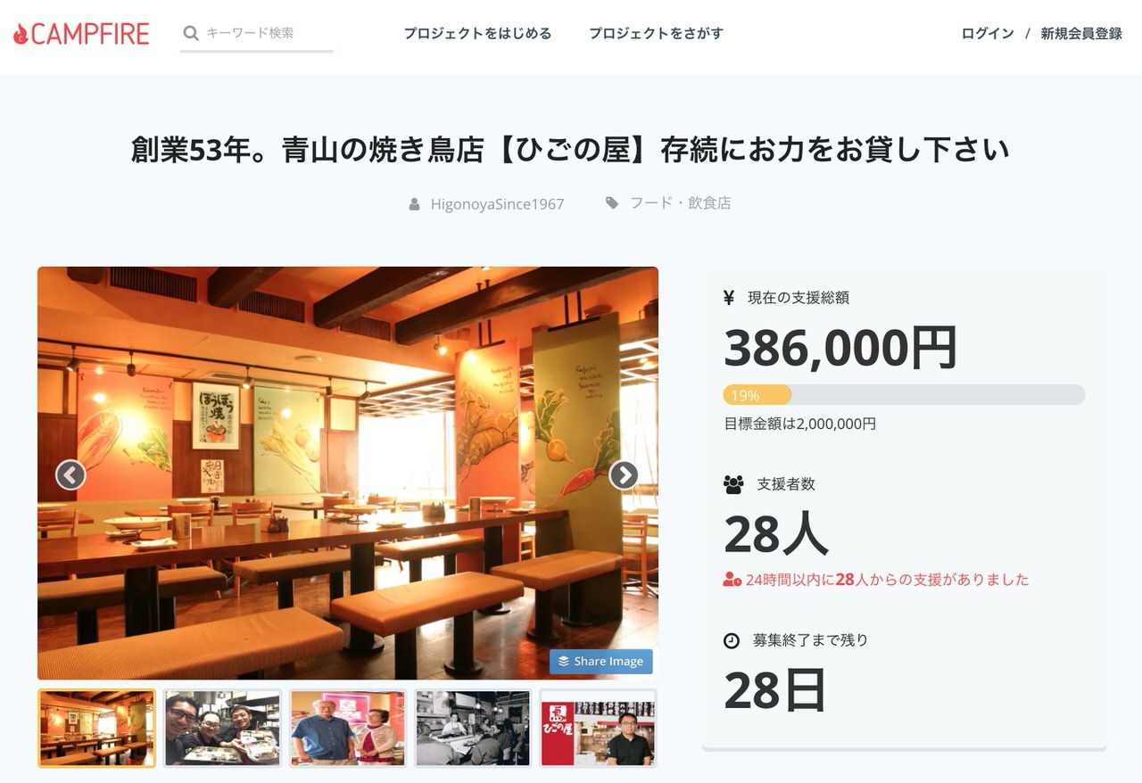 青山の老舗焼鳥店「ひごの屋」存続のためクラウドファンディングを開始