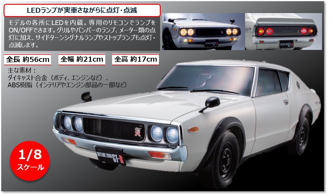 日産が完全監修し京商が製造する1/8スケール全長56cmの「ケンメリ GT-R」がデアゴスティーニに登場