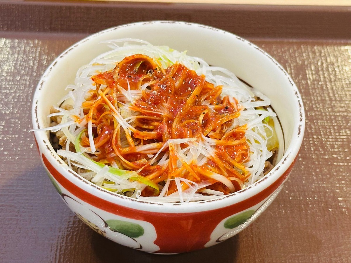 すき家 赤だれ白髪ねぎ牛丼 000.