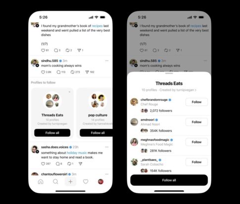 「Threads」まとめてフォローできる“おすすめユーザー”機能をテスト中
