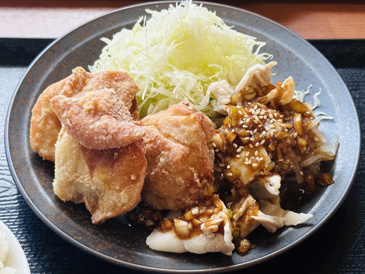 からやま 塩にんにくからあげと豚しゃぶ盛り定食 006.