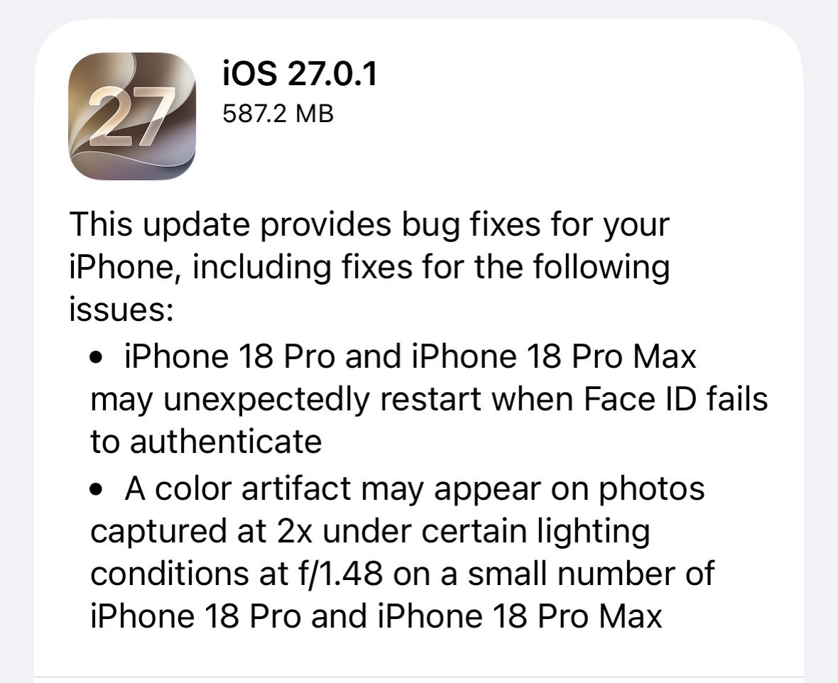 【iOS 27】iPhone 18 ProでのFace ID認証時の再起動などを修正した「iOS 27.0.1」リリース - ネタフル