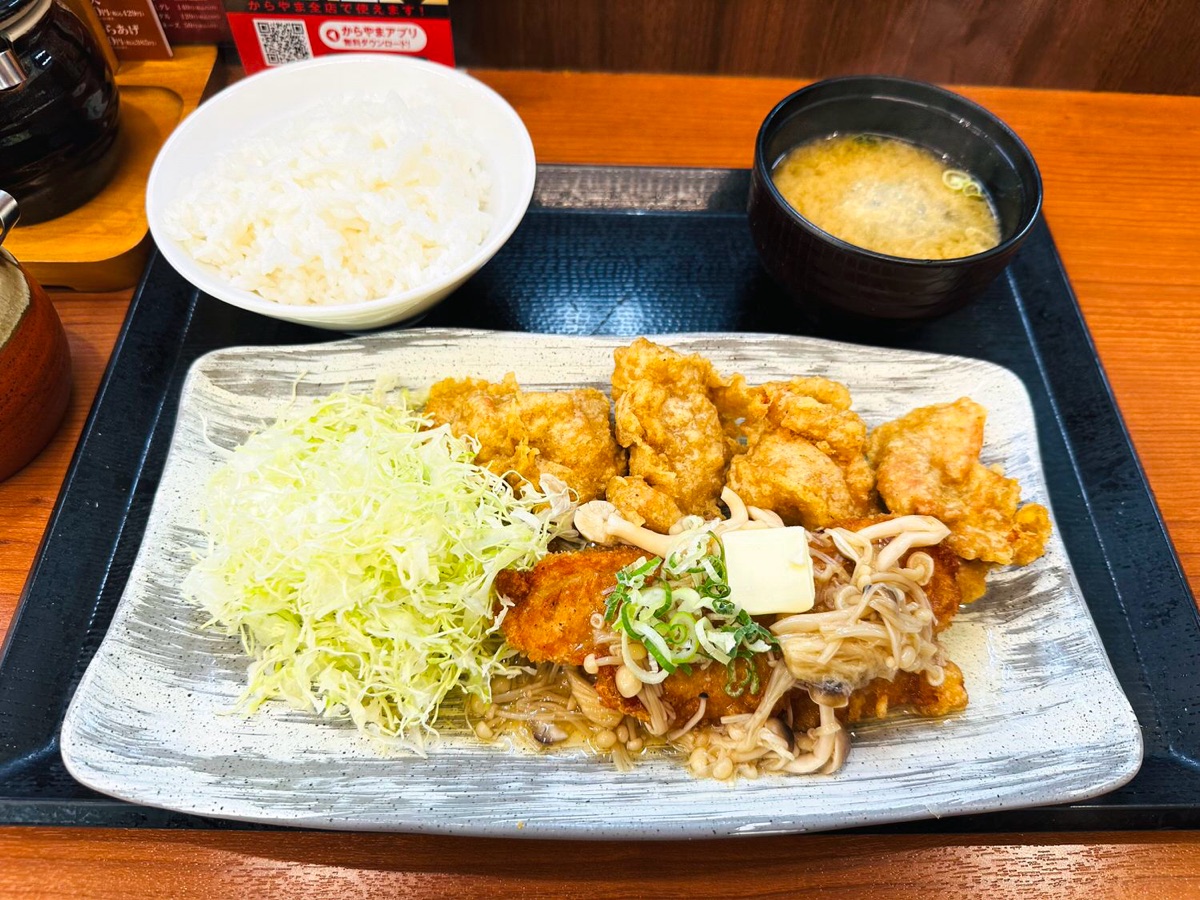 からやま 出汁とり天と白身魚からあげのきのこバターあんかけ定食 003.