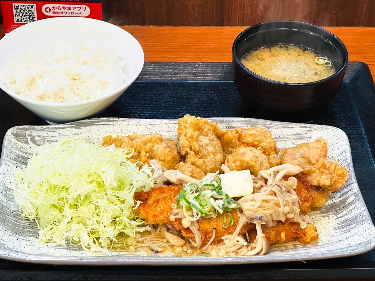 からやま 出汁とり天と白身魚からあげのきのこバターあんかけ定食 006.