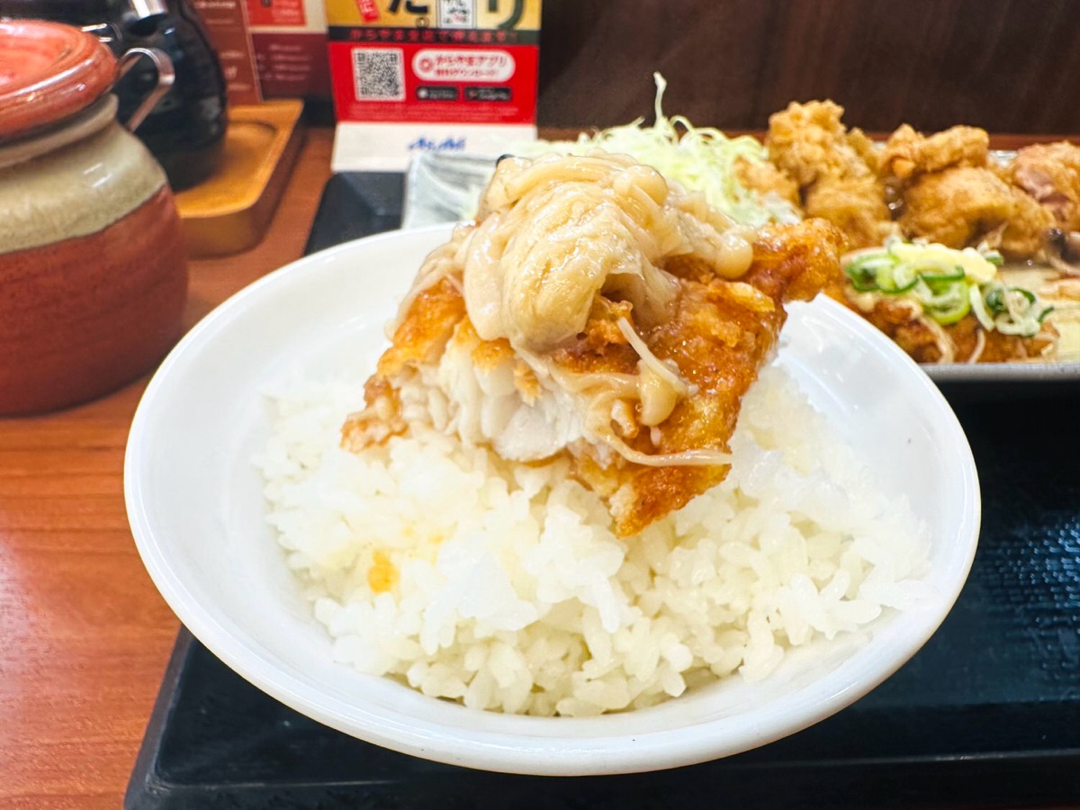 からやま 出汁とり天と白身魚からあげのきのこバターあんかけ定食 011.